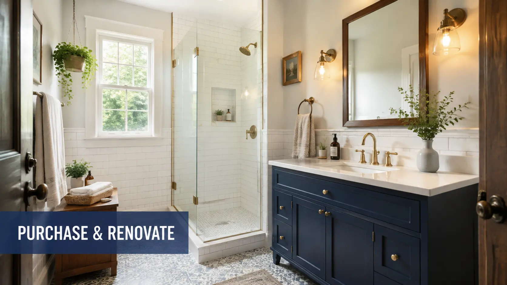 Renovated bathroom in an older Greenville home with modern tile, vanity, and fixtures