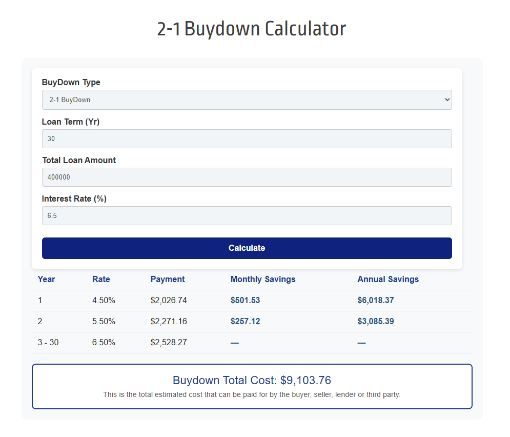 2/1 Buydown Calculator Preview