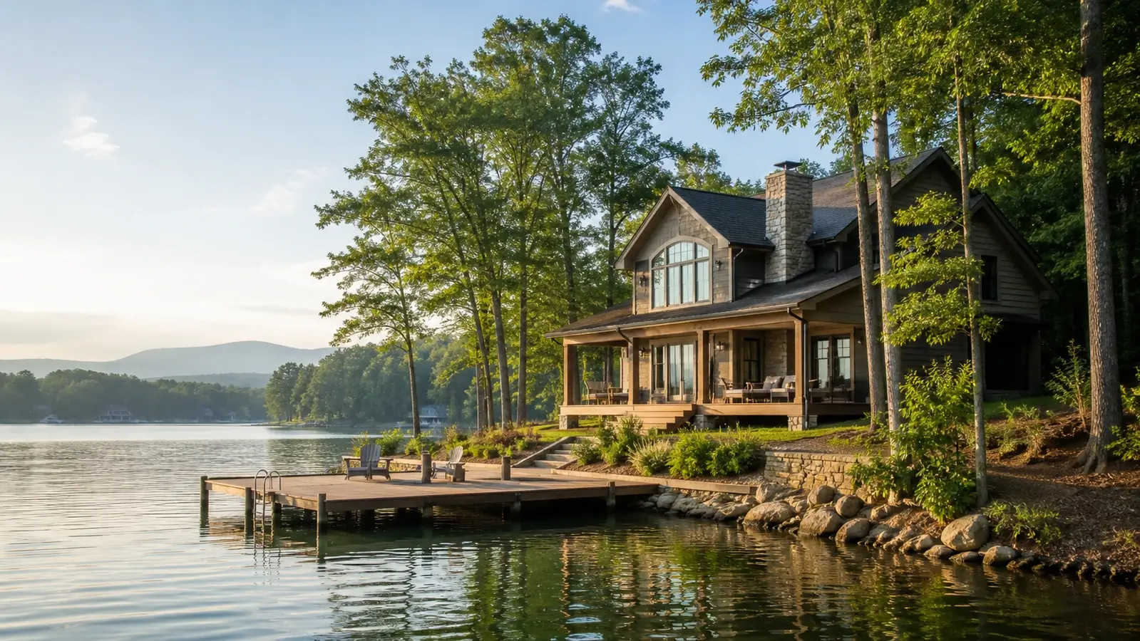Lakefront second home with a private dock and covered porch on a South Carolina Upstate lake near Greenville
